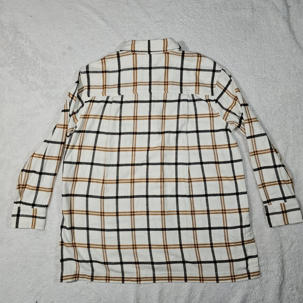 Madewell White and Orange Plaid Button-Down Shirt